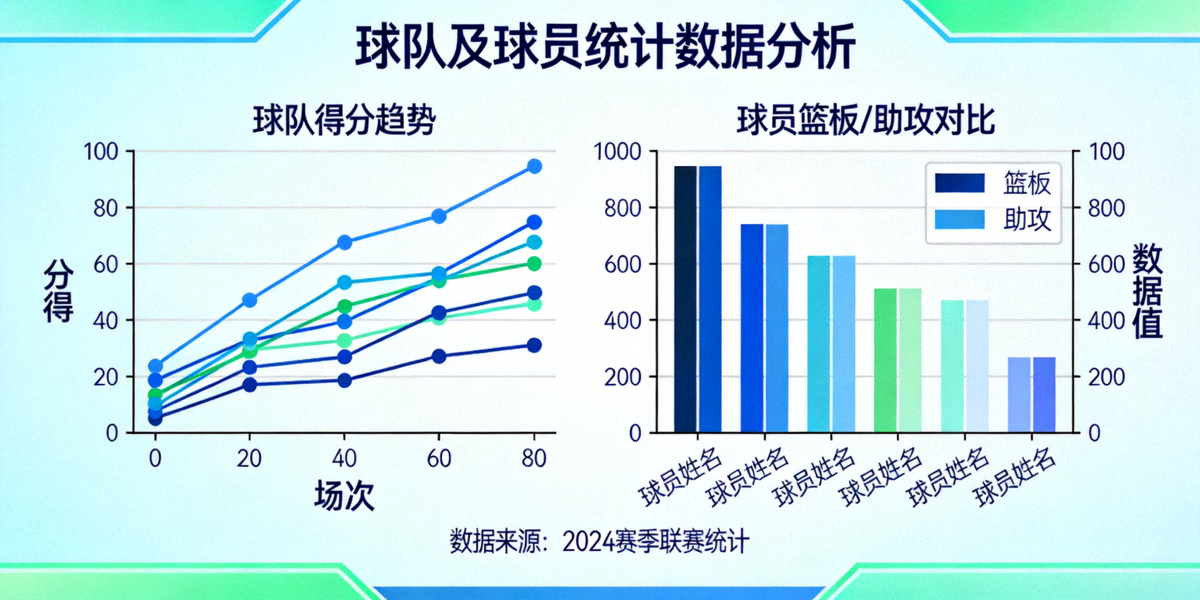 体育数据分析图表展示 - 折线图、柱状图呈现球队及球员统计数据